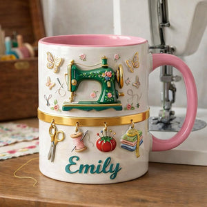 Sewing Machine Accent Mug, Personalized Craft Coffee Mug, Cute Sewing Lover Gift, Handmade Style Mug