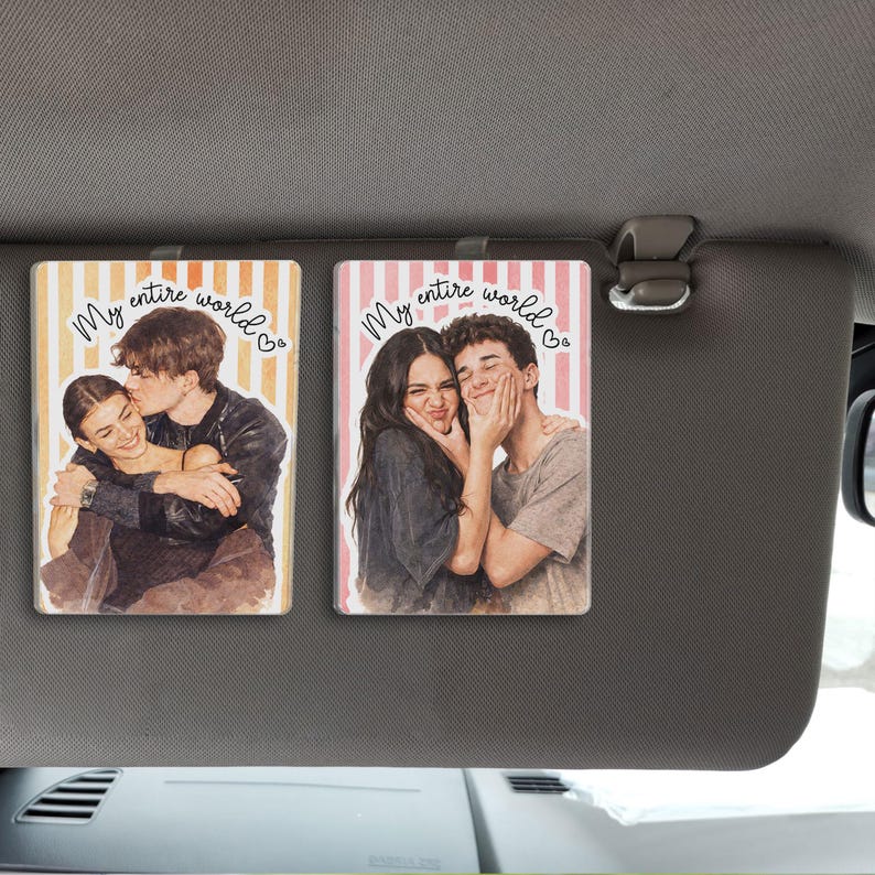 Custom Portrait From Photo Couples Car Visor Clip, Valentine Gifts, Custom Drive Safe Sun Visor Picture Clip, Valentine's Day Gift For Him