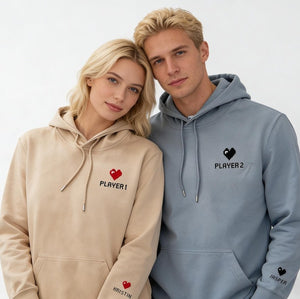 Custom Embroidered Hoodie, Pixel Heart Couples Hoodie, Valentines Day Gift, Bestie Gifts, Anniversary Gift for Him/ Her