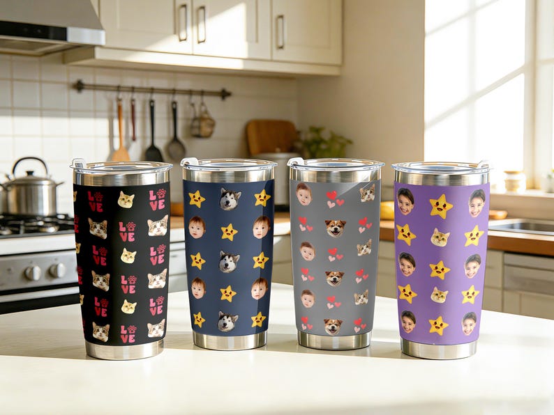 Custom Baby/Pet Face Portrait Tumbler, Personalized Insulated Tumbler, Holiday Gifts for Parents and Grandparents