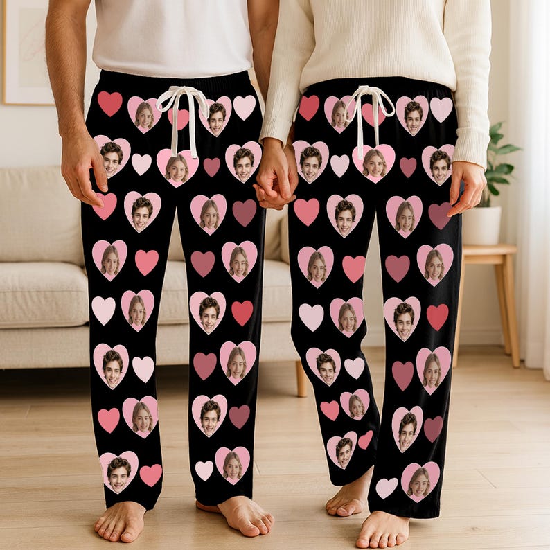Personalized Face Pajama Pants, Custom Photo Sleep Pants, Gift for Anniversary/Birthday/Bachelorette/Valentine, Matching Couple Lounge Pants