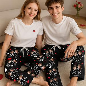 Custom Face Pajama Pants for Couples, Personalized Photo Pajama Pants, Personalized Valentine Gift, Funny Matching Sleepwear
