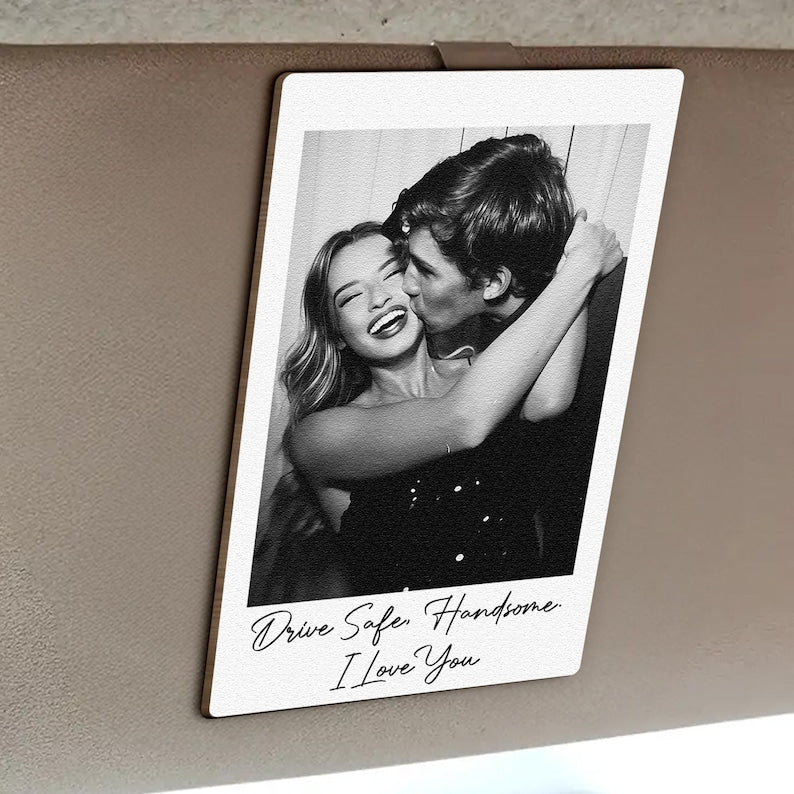 Custom Couple Polaroid Photo Car Visor Clip, Personalized Sun Visor Clip, Valentine Gift For Lover, Husband Wife Gift, Drive Safe Car Decor