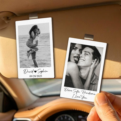 Custom Couple Polaroid Photo Car Visor Clip, Personalized Sun Visor Clip, Valentine Gift For Lover, Husband Wife Gift, Drive Safe Car Decor