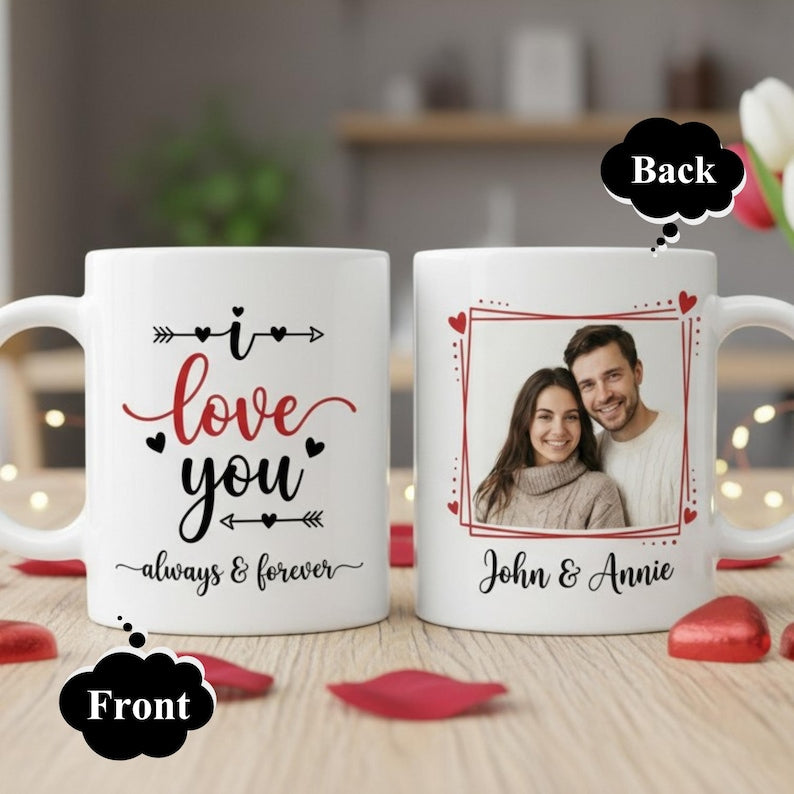 Custom Name Anniversary Mug, Couple I Love You Always And Forever Coffee Mug, Valentine's Day Gift For Him Her