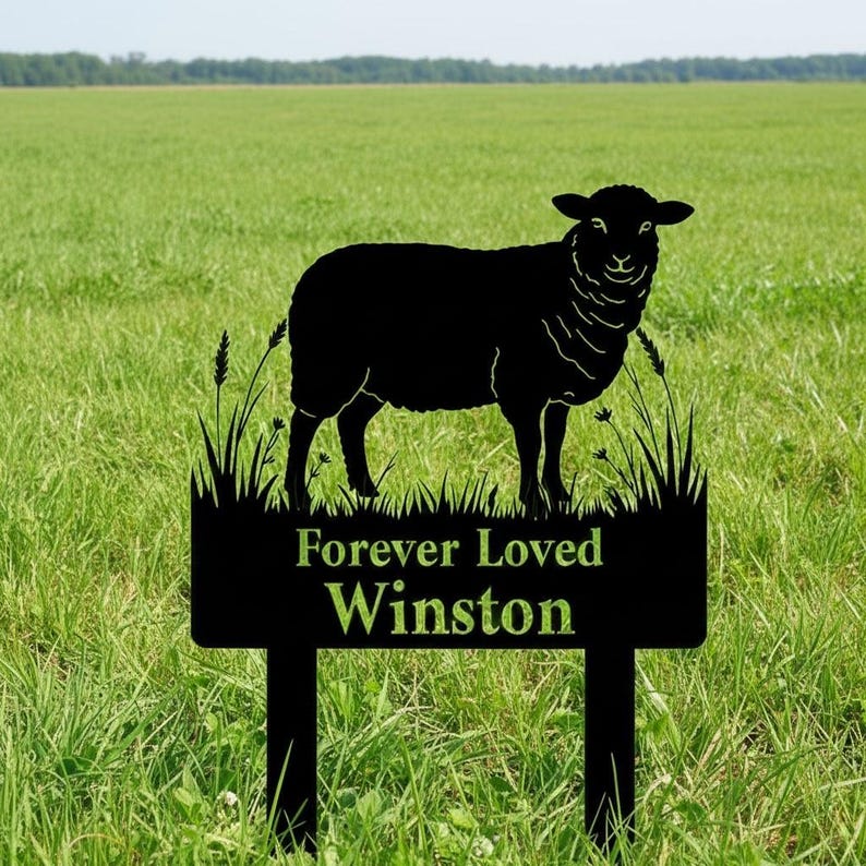 Personalized Sheep Memorial Garden Stake, Custom Farm Animal Remembrance Sign, Forever Loved Name Plaque, Outdoor Sympathy Yard Decor