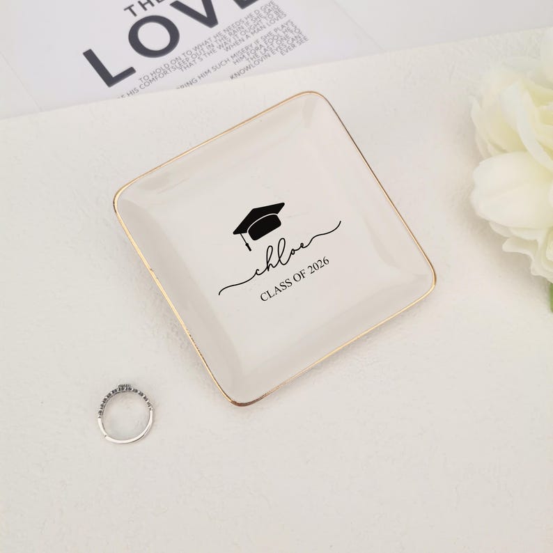 Personalized Name Graduation Jewelry Dish, Graduation Gift,2026 Class of College Graduation Gift, PHD Graduation Present, Gift for Her