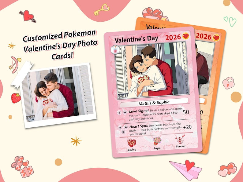 Custom Couple Poke Valentines Card, Personalized Photo Portrait Card, Valentine s Gift for Couples, Anniversary Keepsake, Gift for Him