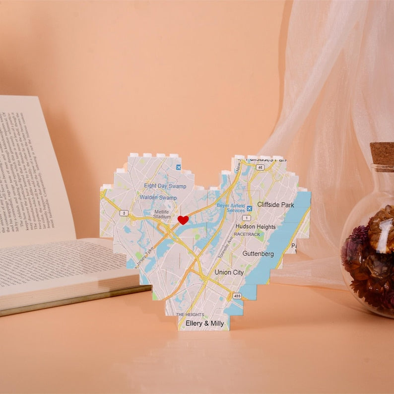 Map Print Building Block, Photo Puzzles Blocks with Location, Friend Long Distance Gift, Couple Engagement, Anniversary Gift, Valentine Gift