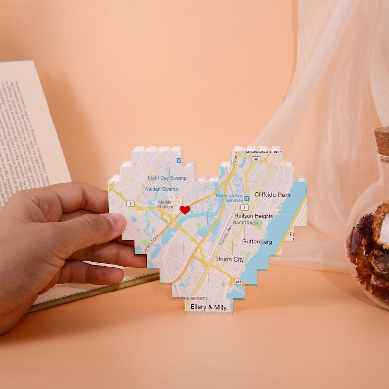 Map Print Building Block, Photo Puzzles Blocks with Location, Friend Long Distance Gift, Couple Engagement, Anniversary Gift, Valentine Gift