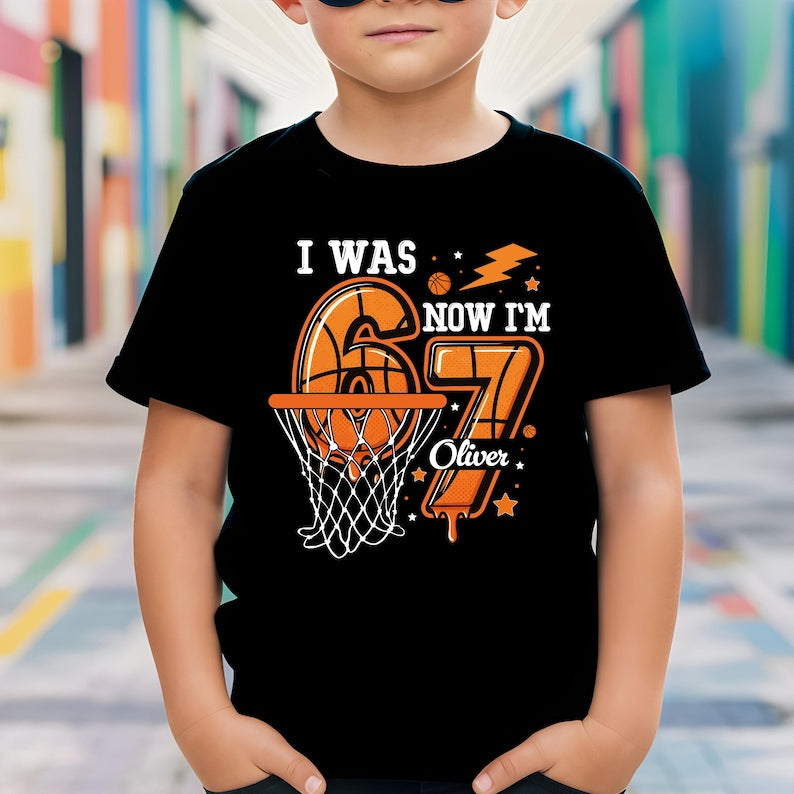 I Was 6 Now I m 7 Shirt, Basketball Birthday Shirt for Boys, 7th Birthday Boy Gift, Custom Sports Birthday Tee