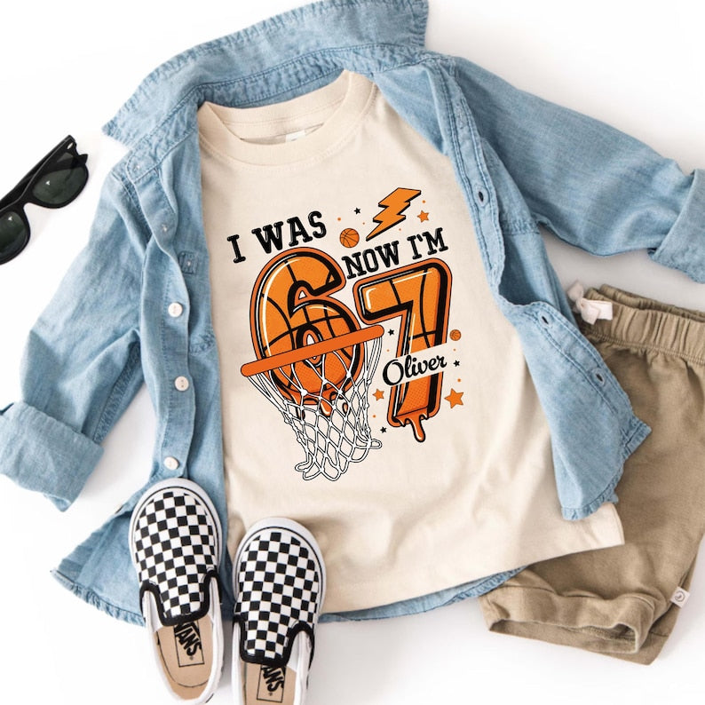 I Was 6 Now I m 7 Shirt, Basketball Birthday Shirt for Boys, 7th Birthday Boy Gift, Custom Sports Birthday Tee