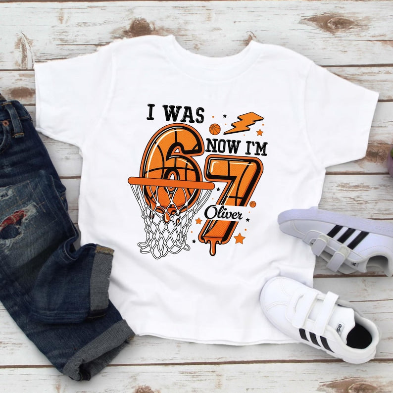 I Was 6 Now I m 7 Shirt, Basketball Birthday Shirt for Boys, 7th Birthday Boy Gift, Custom Sports Birthday Tee