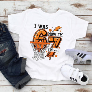 I Was 6 Now I m 7 Shirt, Basketball Birthday Shirt for Boys, 7th Birthday Boy Gift, Custom Sports Birthday Tee