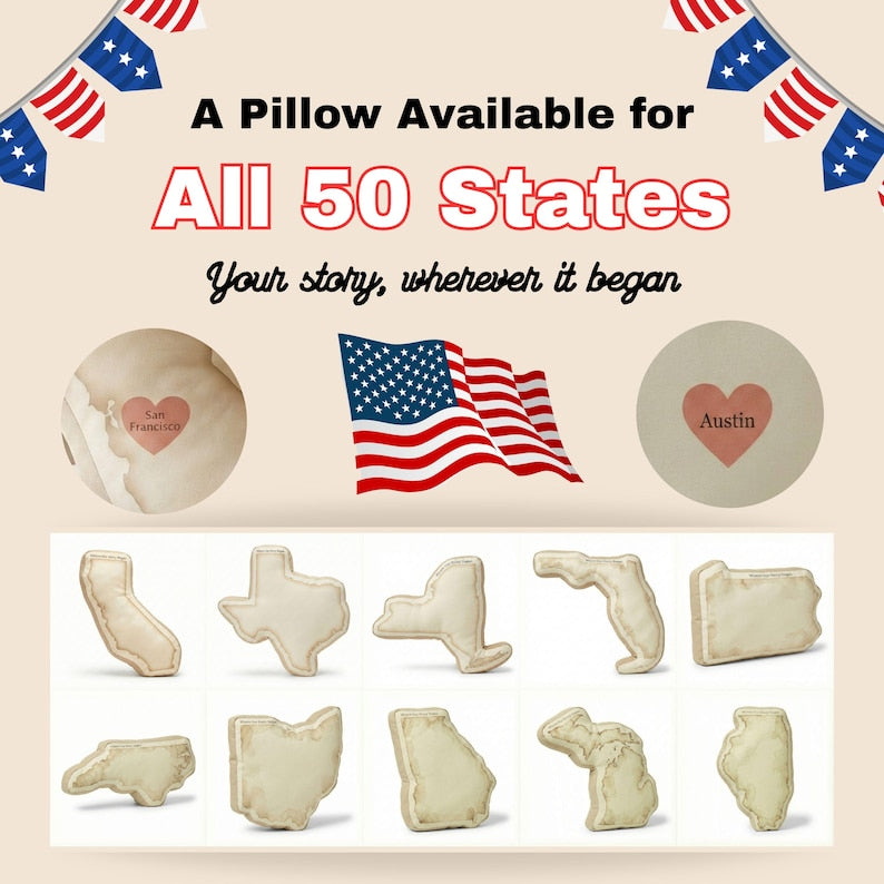 State Shape Pillow With City Name, Custom Throw Gift All 50 States for Grandparents Loved Ones Gift
