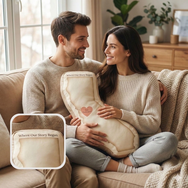 State Shape Pillow With City Name, Custom Throw Gift All 50 States for Grandparents Loved Ones Gift