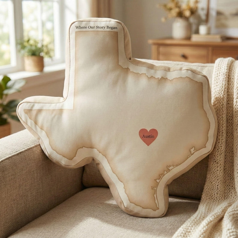 State Shape Pillow With City Name, Custom Throw Gift All 50 States for Grandparents Loved Ones Gift