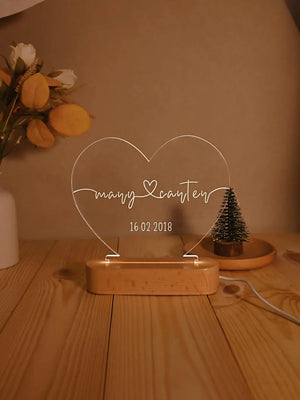 Personalized Heart Acrylic Lamp, Custom Couple Name Night Light with Date, Anniversary Gift, Valentine's Day Gift, Bedroom Decor