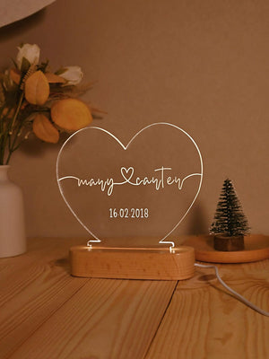 Personalized Heart Acrylic Lamp, Custom Couple Name Night Light with Date, Anniversary Gift, Valentine's Day Gift, Bedroom Decor