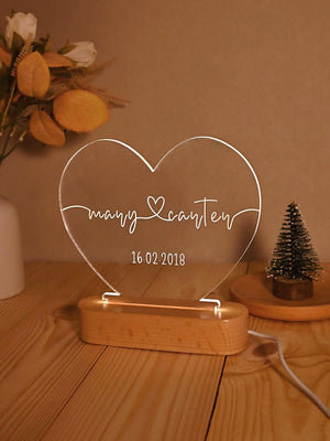 Personalized Heart Acrylic Lamp, Custom Couple Name Night Light with Date, Anniversary Gift, Valentine's Day Gift, Bedroom Decor