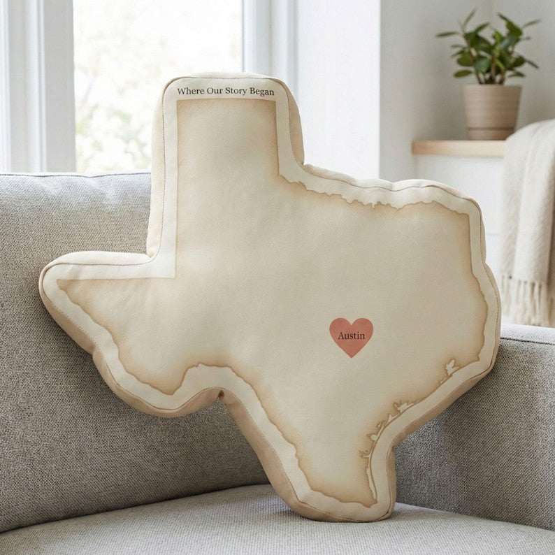 State Shape Pillow With City Name, Custom Throw Gift All 50 States for Grandparents Loved Ones Gift