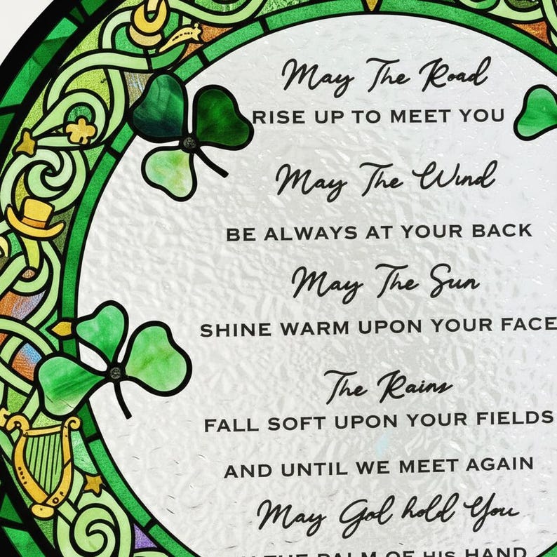 Irish Blessing Stained Glass Suncatcher: Shamrock Prayer Window Decor, Shamrock Stained Glass Suncatcher, St patrick Day Suncatcher