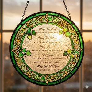 Irish Blessing Stained Glass Suncatcher: Shamrock Prayer Window Decor, Shamrock Stained Glass Suncatcher, St patrick Day Suncatcher