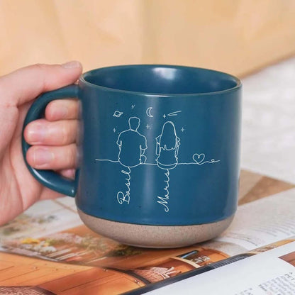 Romantic Couple Line Art - Personalized Couple Line Art Pottery Mug, Unique Gift For Lover, Anniversary Gift, Valentine's Day, Gift For Him