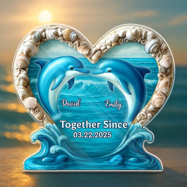 Personalized Dolphin Couple Acrylic Plaque, Anniversary & Valentine Gift for Husband and Wife