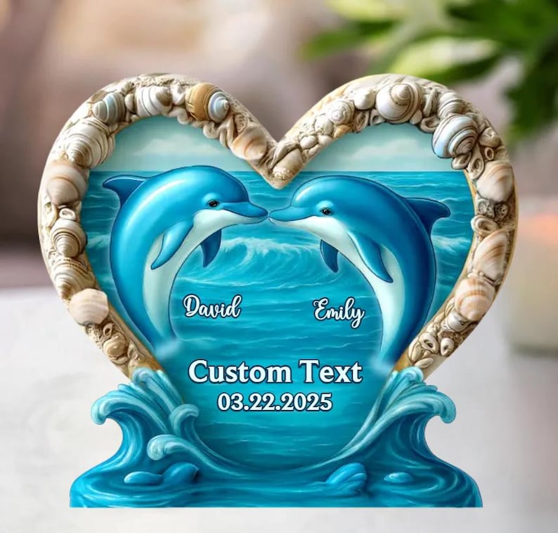 Personalized Dolphin Couple Acrylic Plaque, Anniversary & Valentine Gift for Husband and Wife