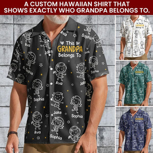 Personalized Grandpa Hawaiian Shirt, Papa Shirt With Grandkid Name, This Grandpa Belong To, Father's Day Gift, Grandpa Dad Birthday Giftt