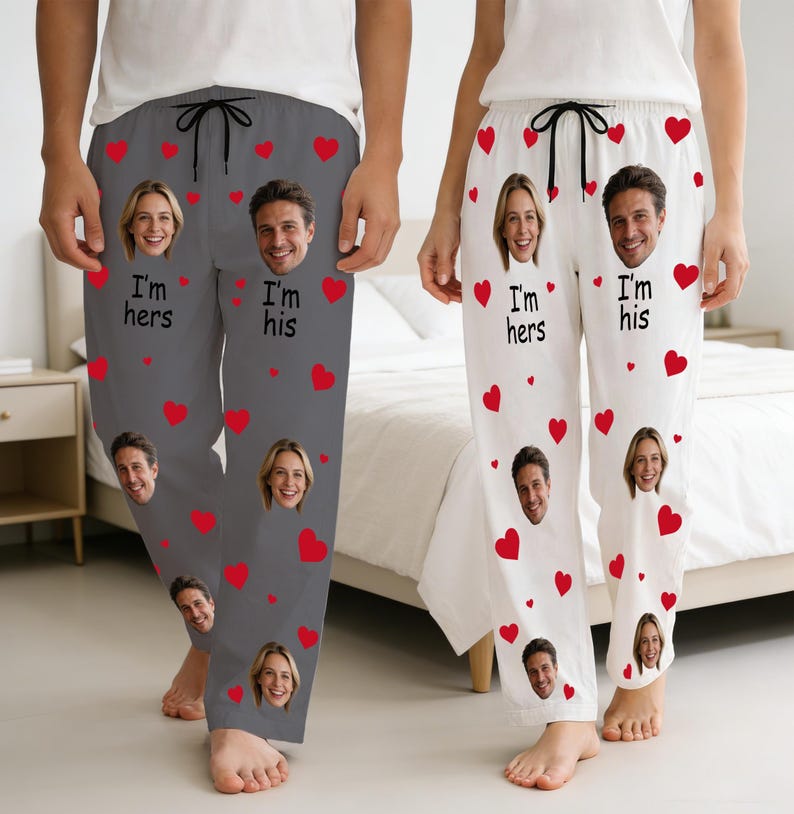 Custom Face Pajamas Pants for Couples, Personalized Couple Photo Pajama, Pajama pants Party Valentine's Day gifts, Funny Face Pajama Pants