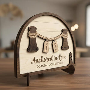 Custom Nautical Name Sign For Couples Beach Wedding Anniversary Decor Wood Lighthouse Art Personalized Anchored In Love Gift