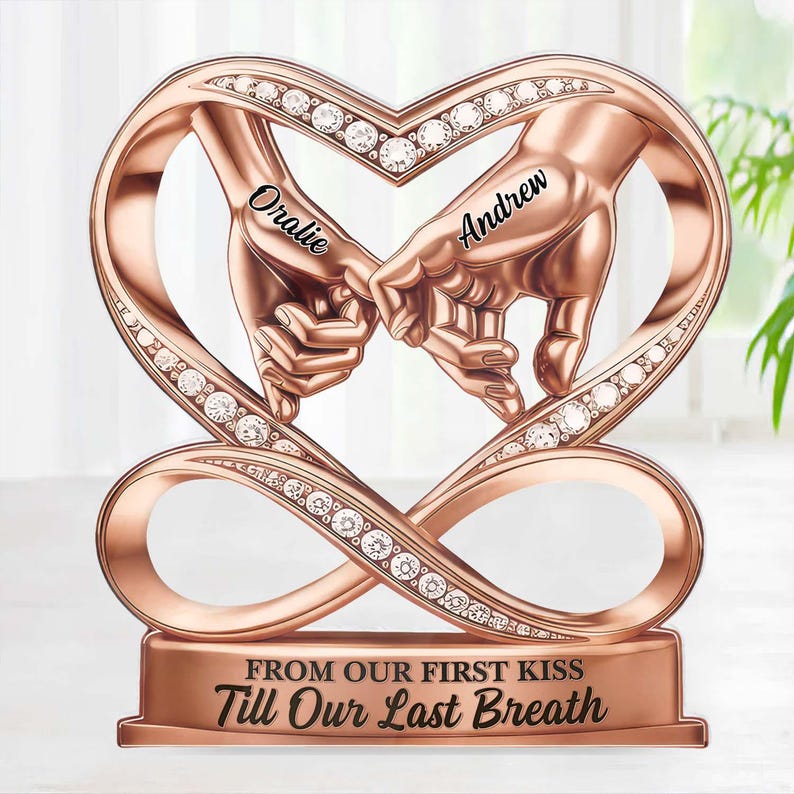 From Our First Kiss Till Our Last Breath - Personalized Holding Hands Couple Acrylic Plaque,Romantic Valentine Gift,Anniversary Wedding Gift