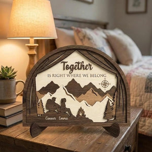 Personalized Couple Camping Mountain Wood Sign Custom Anniversary Gift For Him Her Together Is Right Where We Belong Home Decor Plaque