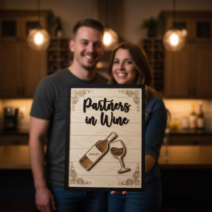 Personalized Partners In Wine Wooden Sign Custom Names Anniversary Gift For Couple Wine Lover Wall Art Decor Wine Bottle And Glass Plaque