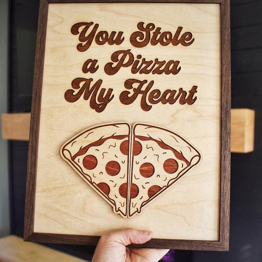 Funny Pizza Pun Wood Sign Romantic Gift For Couple, Anniversary Pizza Heart Wall Decor Rustic Kitchen Sign