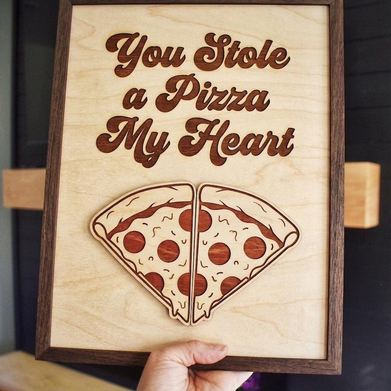 Funny Pizza Pun Wood Sign Romantic Gift For Couple, Anniversary Pizza Heart Wall Decor Rustic Kitchen Sign