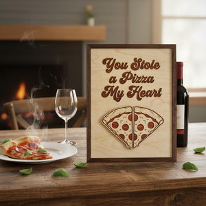 Funny Pizza Pun Wood Sign Romantic Gift For Couple, Anniversary Pizza Heart Wall Decor Rustic Kitchen Sign