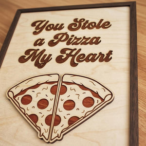 Funny Pizza Pun Wood Sign Romantic Gift For Couple, Anniversary Pizza Heart Wall Decor Rustic Kitchen Sign