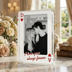 Personalized Couple Acrylic Photo Block, Ace Playing Card Frame, Text Quote, Desk Shelf Display