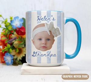 Personalized Baby Face - Stripe Baby Picture Cup, New Grandparents, New Mom, Dad Gift