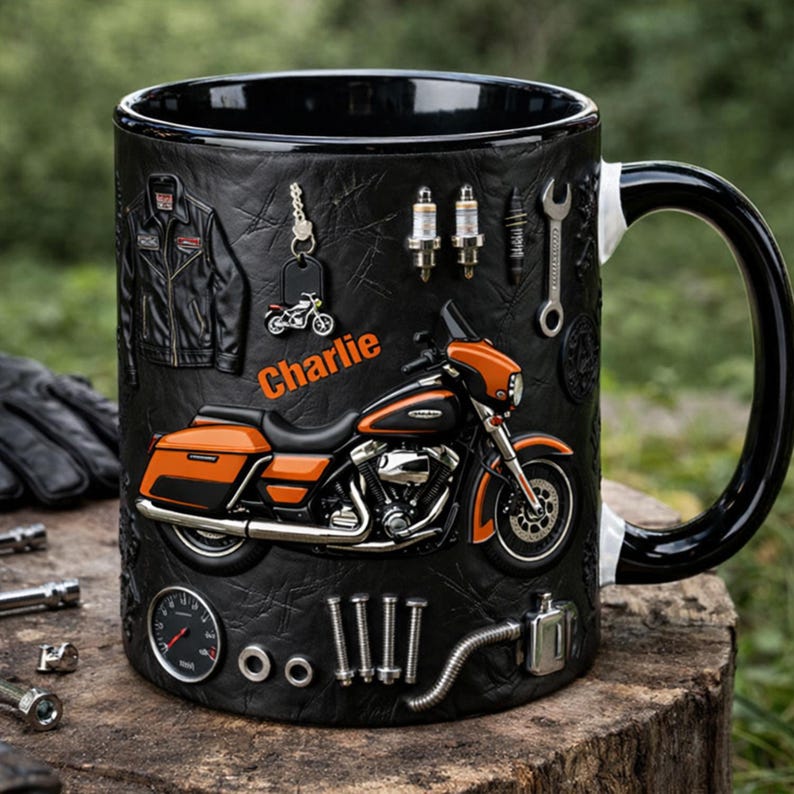 Motorcycle Personalized Biker Accent Mug, Motor Racer Coffee Cup Gift for Men, Custom Gift
