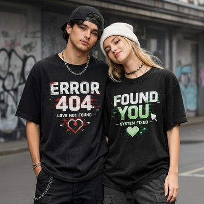 Couple Error 404 Found You Wash Shirt, Xoxo T-shirt, Valentine Day Washed Hoodie, Couple gifts Shirt, Glitch Y2K Tee