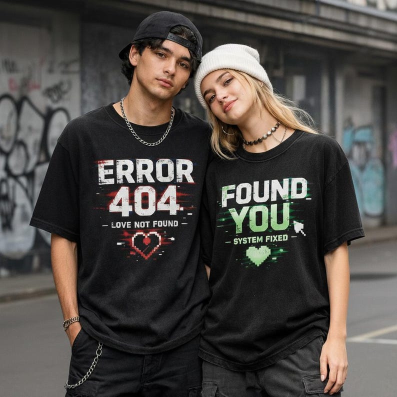 Couple Error 404 Found You Wash Shirt, Xoxo T-shirt, Valentine Day Washed Hoodie, Couple gifts Shirt, Glitch Y2K Tee