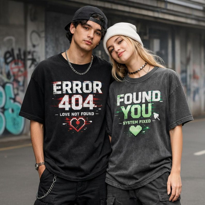 Couple Error 404 Found You Wash Shirt, Xoxo T-shirt, Valentine Day Washed Hoodie, Couple gifts Shirt, Glitch Y2K Tee