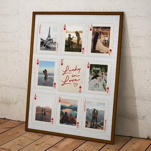 Personalized Playing Card Photo Frame, Custom Couple Love Story Poster, Lucky in Love Wall Art, Anniversary Gift for Couples