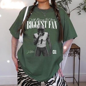 Custom Photo Sport Player Shirt - I'll Always Be Your Biggest Fan - Washed Tee Retro Bootleg Shirt For Football Lovers, Football Team Tee