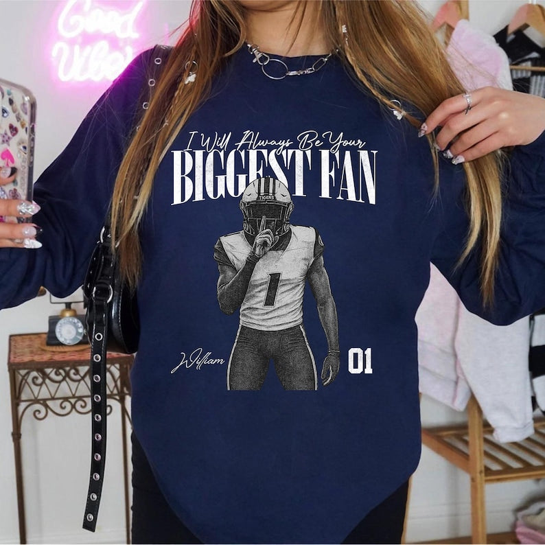 Custom Photo Sport Player Shirt - I'll Always Be Your Biggest Fan - Washed Tee Retro Bootleg Shirt For Football Lovers, Football Team Tee