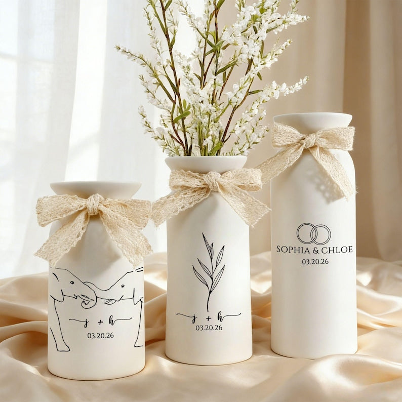 Custom Wedding Gifts Flower Vase, Personalized Engaged Vase, New Engaged Couple Gift, Wedding Gift for Newlyweds, Engagement Date